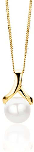 Orovi Halskette Damen – 9 K Gelbgold 375 – Perlenkette, Kette Gold mit weiße Süßwasserperle 7.5 mm, Kettenanhänger Gold, Hypoallergene Goldkette 45 cm, Goldschmuck, Schmuck Damen, mit edler Schmuckbox