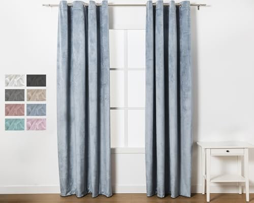 TRAMAS+ Tende Interne in Velluto Perlato, Oscuranti Termiche per Finestre, 140x300 cm, per Camera da Letto e Soggiorno - Indaco