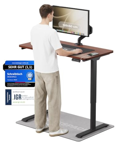 DESKSPACE PRO Elektrisch höhenverstellbarer Schreibtisch (120x60 cm) | Bürotisch mit Kollisionsschutz, Memory-Funktion, USB-Anschluss, 10 Jahre Garantie (Gestell schwarz, Tischplatte Mahagoni)