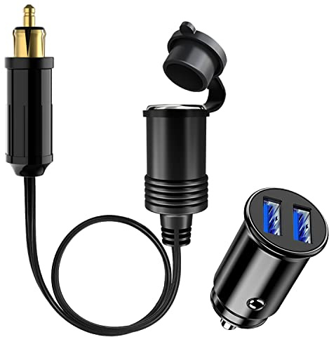 Giantdeer 30CM Din Norm Stecker für Zigarettenanzünder Steckdose | DIN Stecker;ZigarettenanzünderBuchse-Kabelverlängerung;Wasserdichte Abdeckung;Mini Dual USB Autoladegerät;für 12V/24V Auto