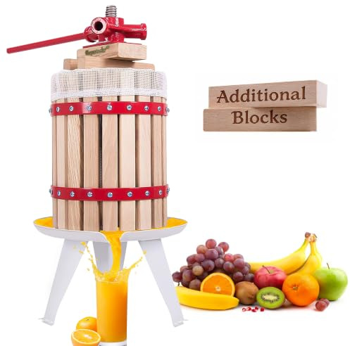 Crystals 6L/12L/18L Fruit Press with Straining Bag & 3 Steel Legs, Manual Juice Making Tool Cider Apple Grape Berries Wine Crusher (18 Liters)