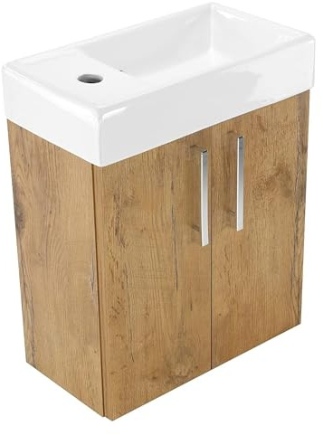Gäste WC Waschbecken mit Unterschrank Klein 41 x 50 x 21 cm (BxHxT) Majorka, Waschtisch mit Unterschrank, Waschbeckenunterschrank Schmal, Waschtischunterschrank Hängend, Waschbeckenunterschrank Braun