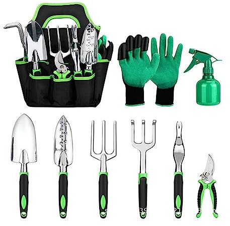 Jauhmui Gartenwerkzeug Set,9Pcs Teiliges Rostbeständiges Gartengeräte Set mit Aufbewahrungstasche,GartensetHandwerkzeug Geschenk-Kit,Hochleistungs-Gartengerät,Ideal Garten Geschenke für Frauen/Männer