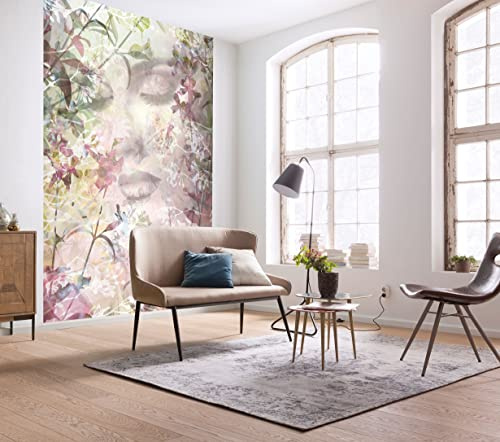 Vlies Fototapete - Sense - Größe 200 x 260 cm, Blumentapete mit Frauenkopf