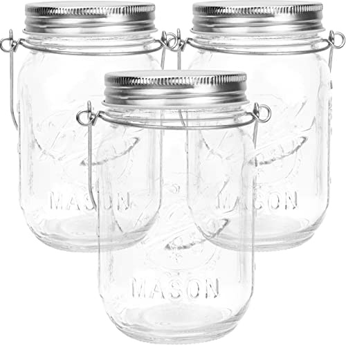 ZAANU 3pcs Hanging Mason Jars Empty Regular Mouth Jar Canning Jars with Wire Handles Clear Storage Bottle for Diy Solar Mason Jars Meal Prep Jam Honey Wedding Favors Shower Favors Canister