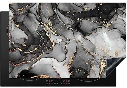 MuchoWow Herdabdeckplatte Ceranfeld Spritzschutz Küche Grau - Luxus - Gold - Marmor 80.2x52.2 cm Induktionsherd Abdeckung Induktionskochfeld Ceranfeldabdeckung