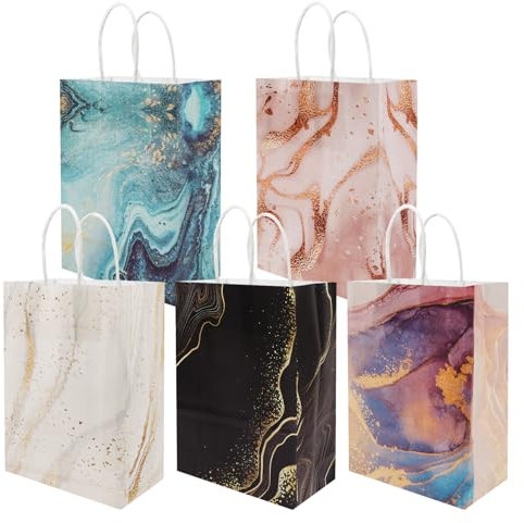 FINEASY Papiertüten mit Henkel - 20 Stück Geschenktüten aus Kraftpapier, 21 x 15 x 8 cm für Kindergeburtstag, Hochzeit und mehr