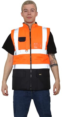 Grunge Wear® Hi Vis Bodywarmer Fleece Lined Reversible Gilet Jacket - Hi Viz High Visibility Waterproof Workwear Security Safety Wear Warm Sleeveless Waistcoat Body Warmer Vest Top Plus Size S-3XL