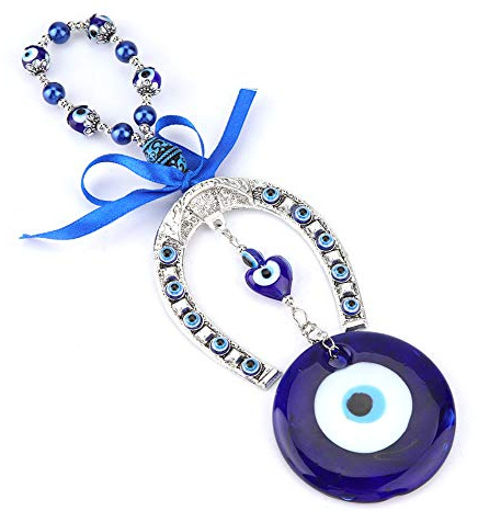 Amuleto turco azul de bendición contra el mal de ojo, para colgar en la pared, protector de ojo griego musulmán y herradura, amuleto armenio de buena suerte, mal negro, para decoración de pared azul