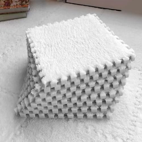 10/20 Pcs Plush Crawling Mat, 30 * 30 cm Plush Foam Floor Mat, Non-Slip Soft Interlocking Foam Interlocking Carpet Tiles with Edge for Bedroom and Living Room (10PC White)