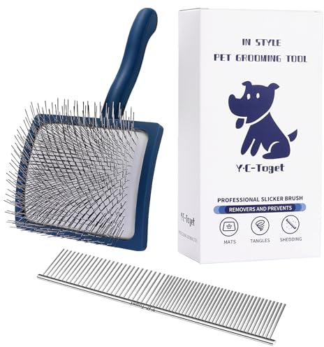 Y.C-Toget Slicker Brush Pflegeset für Hunde - Extra lange Nadel-Slickerbürste für mittel- bis langhaarige Hunde, Entfilzungs & Pflegewerkzeug für Goldendoodles & Pudel