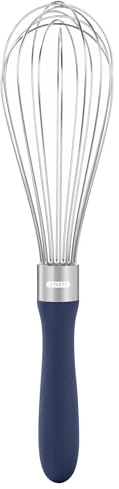 U-Taste Batidor de globo: Batidor de cocina de acero inoxidable 18/10 Batidor manual mediano de 28 cm con 8 alambres de alta flexibilidad y mango de silicona para batir, mezclar masa (Azul noche)