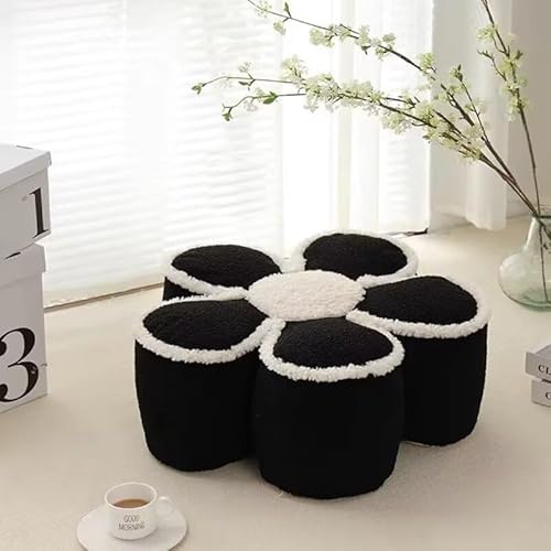 HerDress Flower Shaped Soft Plush Foot Stool，22.8 W x 7.9 H Flower Shaped Pillow Chair Cushion Shoe Changing Stool ，Living Room Small futon Bean Bag Tatami Couch，Black-L