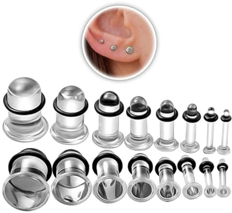 DOEARKO 8 par öronproppar i glas, öronproppar med O-ringar, tunnlar, öronmätare, piercingsmycken för män och kvinnor, Dimensione unificata, Metall, Glas
