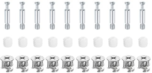 uxcell 10Set 15x14mm Furniture Cam Lock Fitting with 5.8x32mm Dowel Fasteners, 3-in-1 Metal Furniture Board Connecting Screws Bolts Assortment Kit for Cabinets Chairs Drawer