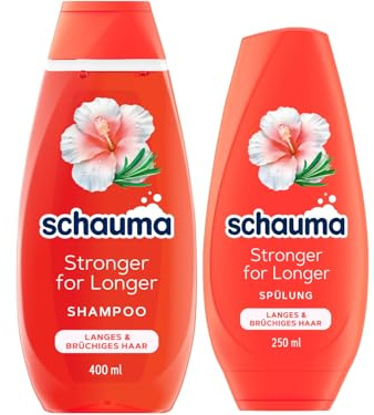 SCHAUMA Stärkande schampo Stronger for Longer (400 ml), hårschampo stärker långt och sprött hår och balsam (250 ml), hårbalsam, balsam med hibiskus & rosmarin