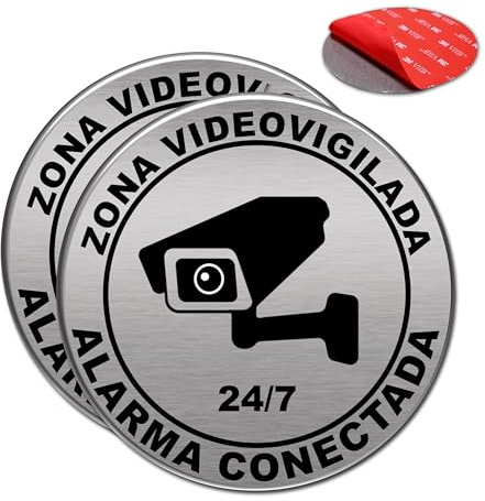 2 unidades de Señal Adhesiva | Acabado AAA+ | Aluminio lacado | Acabado Cepillado | Super Adhesivo | Diámetro Ø 100 mm - Grosor 0.8mm (Señal Alarma)