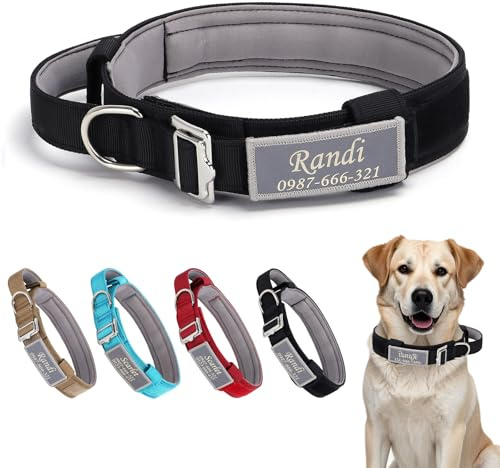 Hundehalsband Personalisiert Mit Metallschnalle und Reflektierendes Etikett, Leichtes Taktisches Personalisiert Hundehalsband für Große Mittlere Hunde, Benutzerdefinierte Hunde Halsband
