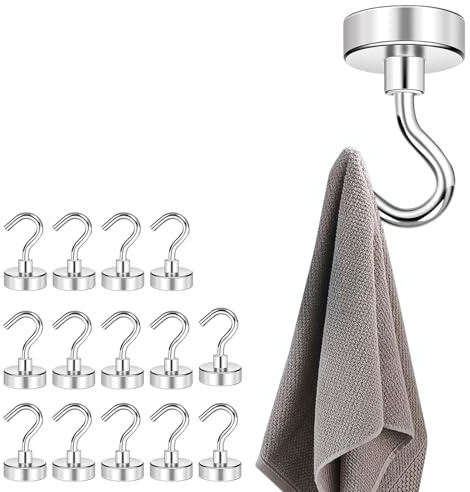 HSUYUN 15 Stück Magnetische Haken, 16 mm Magnet mit Haken，Edelstahl Magnethaken Klein, Abnehmbar Haken Magnetisch, für Aufhängen von Handtüchern, Regenschirmen und Hüten