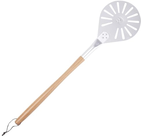 ROCKSHEAT Pizza Turning Peel 7 Perforated Anodized Aluminum Round Pizza Peel Turner with Wood Handle Non Stick Pizza Paddle for Homemade Bread Outdoor Pizza Oven Accessories