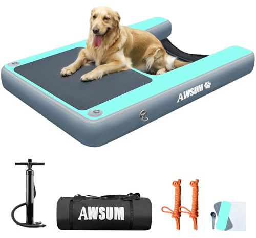 AWSUM 150x100x15 cm Hunderampe Aufblasbar Hund Wasser Dog Ramp Dog Floating Steps Leiter Schwimmrampe Welpe Planke Schwimmdock Plattform für Hunde bis zu 100 kg, für Pool, See, Boote, swimmingpool
