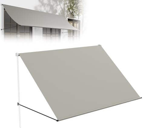 XMTECH Toldo con brazo caído, 200 x 145 cm, toldo para balcón, protección solar con protección UV y resistente a la intemperie, poliéster, montaje en pared para balcón, ventana, terraza, incluye