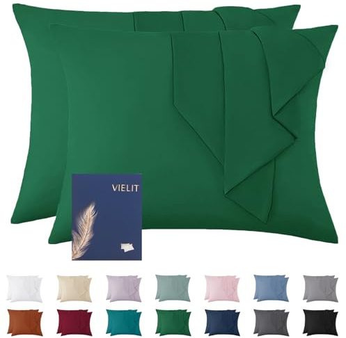 Vielit Funda de almohada de 60 x 80 cm, color verde, suave, 60 x 80, juego de 2 unidades, microfibra, para cojín de 60 x 80 cm, certificado ecológico, resistente e hipoalergénica