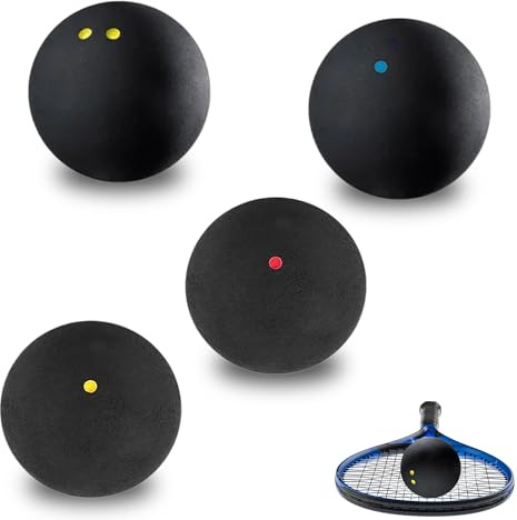 4 palline da squash a doppio punto giallo/punto rosso/blu Dot palla da squash per Elite intermedio principianti junior competizione e allenamento