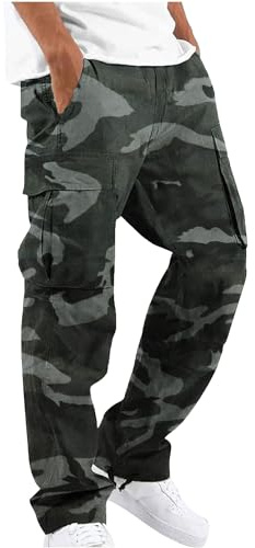YAOHUOLE Mens Casual Cargo Pants Lounge Outdoor Cargo Trousers Work Pants Solid Color with Pocket Camouflage M