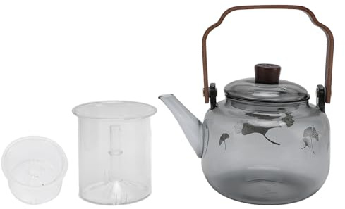 Pilipane Teiera in vetro con infusori rimovibili 900 ml Vetro borosilicato alto Piano cottura Bollitore sicuro con manico in legno per piano cottura elettrico in ceramica Home Office Tea