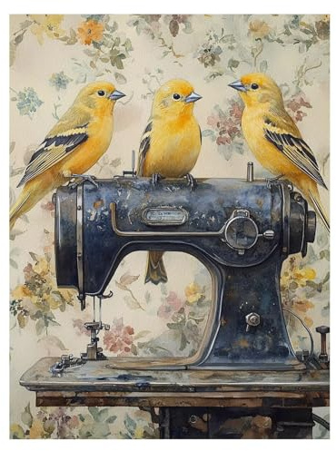 Peinture Numero Adulte Machine à coudre Coloriage par Numero Adulte Oiseau, Activité Manuelle Enfant avec Peinture Acrylique y Pinceaux Toiles 40 x 30cm, DIY Paint by Numbers, Cadeau Femme model-7505