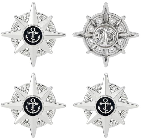 SUPERFINDINGS 4 Pièces Étoile À 8 Pointes Avec Ancre Broches En Alliage Épingles De Revers Platine Décorations Vestimentaires Thème Marine Pour Costumes Chapeaux Vestes Sacs
