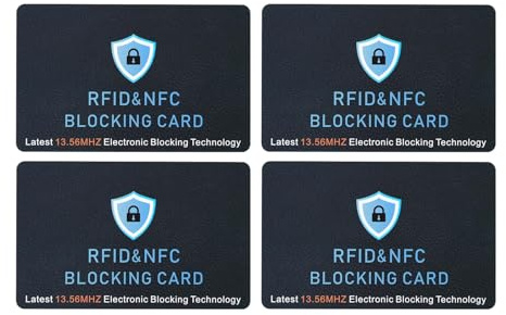 4 schede di protezione RFID NFC, ultra sottili, protezione NFC, soluzione definitiva per carte di credito senza contatto, per portafoglio, blocco per segnali RFID, edizione blu scuro