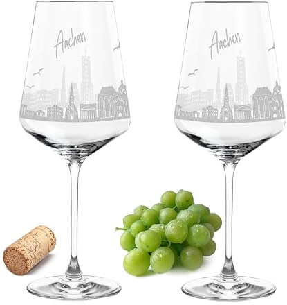Gravur-Max Weinglas 2er Set 560 ml Skyline „Aachen“ – Leonardo Puccini Glas mit Lasergravur – Hochwertiges, spülmaschinenfestes & stoßfestes Weinglas mit Spruch – Geschenk für Weinliebhaber