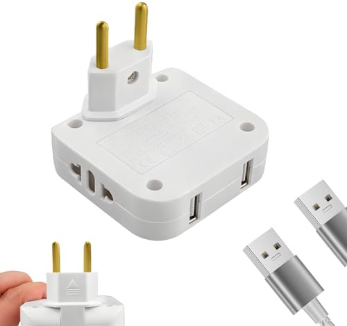 Multiprise Plate Derrière Meuble, 2 Ports USB, Connexion Pivotante à 180° pour Espaces Restreints, Adaptateur Européen et Américain, Pratique et Discrète
