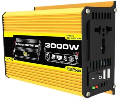 Inverter Convertitore Inverter Di Potenza Intelligente Da 3000 W CC 12 V A CA 110/220 V Trasformatore Tensione Auto USB Doppio Inverter Potenza Digitale Fusibile Integrato(12V to 220V Yellow)