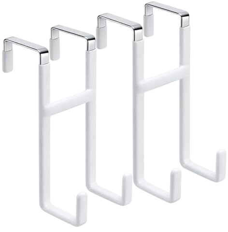 Dntorx Over Door Hooks 2 Pack, Dual Hook Hangers, White | Heavy-Duty Aluminium, Non-Slip Rubber Coating, Fits 0.7-1.4 In Doors, No-Drill Design, For Coats, Towels And Bags