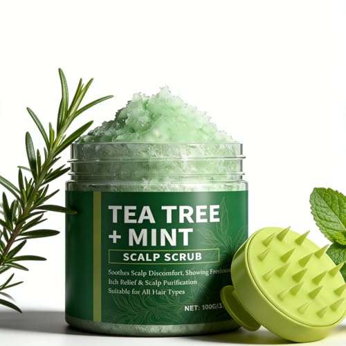 Scalp Scrub, Tea Tree Scalp Scrub with Mint Oil, Exfoliator Scrub Shampoo, 2-in-1 Scalp & Hair Solution to Clarify Build-Up & Strengthen Fragile Hair, Reduces Breakage with Silicone Scalp Massager