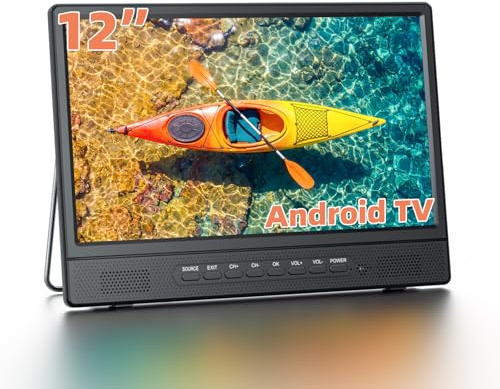 Desobry Televisor Portátil 12 Pulgadas Smart TV con Android, Mini Televisor para Cocina, Caravanas y Autocaravanas, HDMI USB AV Auriculares, Compatible DVB-T2 Freeview, Pie Ajustable 180°