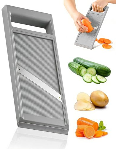 CULEB Mandoline Cuisine,Coupe Légumes Multifonctions avec Lame en Acier Inoxydable,Mandoline Rappeuse Légumes,Ustensiles de Cuisine pour Trancher Pommes de Terre,Fromage et Oignons(Gris)