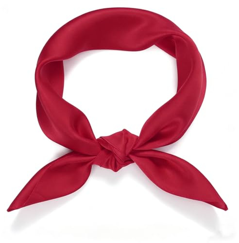 Tweruna Red Stain Neck Scarf, Retro Square Neckerchief Head Scarf for Women, Solid Color Silk Neck Scarves Bandanas for Clothing Outfit (70cm×70cm,Wine Red)