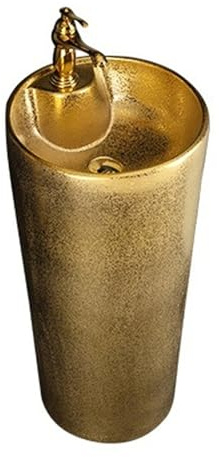 LQAIomn Pedestal Sink Golden Pedestal Sink Gold-Plated Washbasin, Floor Standing Bathroom Vanity Sink, One Piece Luxury Column Basin Bathroom Sink Combo, Fauc(A)