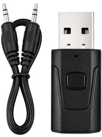 Bluetooth-adapter USB 5.0 2-i-1 sändare och mottagare, USB Bluetooth-adapter för TV och bil, trådlöst stereoljud med 3,5 mm telekontakt för TV, kompatibel med hörlurshögtalare