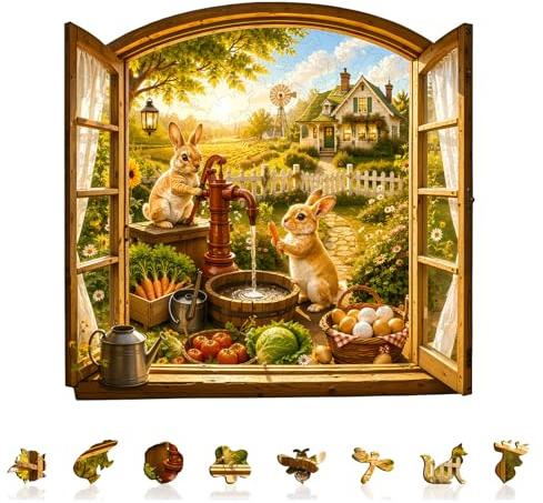 Holzpuzzle Erwachsene Kaninchenhof - 295 Teile holzpuzzle Geschenkbox,Einzigartige Puzzle Geschenke für Puzzleliebhaber,Wanddekoration und Geschenk für Freunde und Familien