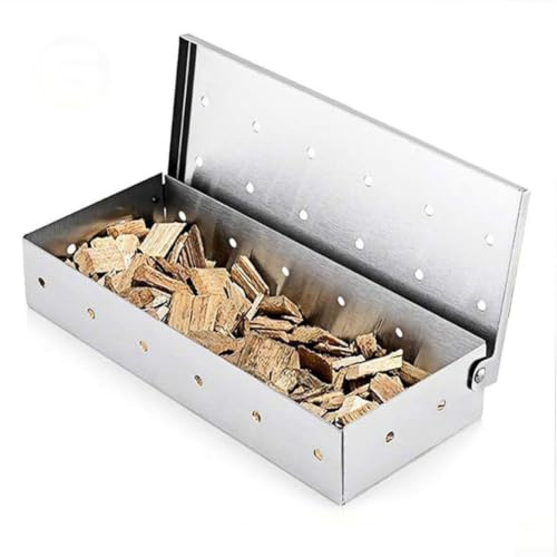 QuivyLivy Box For Gas Grill, Charcoal Grilling Accessories UK, Meat Fish Vegetable, Wood Chip Stainless Steel, Fruitwood Smoke Generator Outdoor
