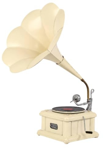 Gralara Grammofono con Tromba Antichizzato Modello di Grammofono Vintage Soprammobile per Arredamento Casa, Bianco, L