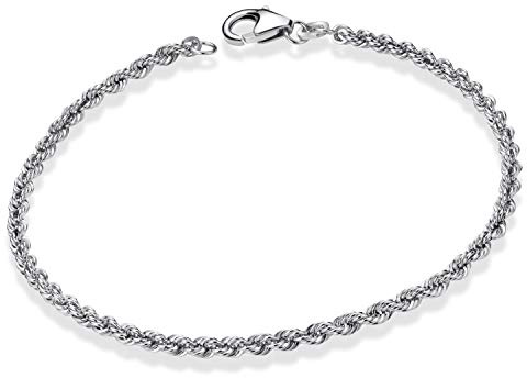 Kordelarmband Damen Silber 925 - Armband 2mm breit rhodiniert SA-105 | Elegante Armkette 19 cm aus hautfreundlichem 925 Sterling Silber für Frauen von MATERIA by Matthias Wagner