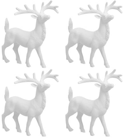 Amosfun 4pcs White Christmas Reindeer Figurines Deer Sculpture Reindeer Statue Props Home Office Decor Xmas Table Decoration 14cm