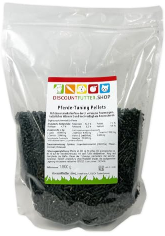 Pferde Tuning Pellets, mit Spirulina, Carnitin, Vitamin E & Lysin | ohne Soja, mit Omega-3 & Aminosäuren, für den Muskelaufbau