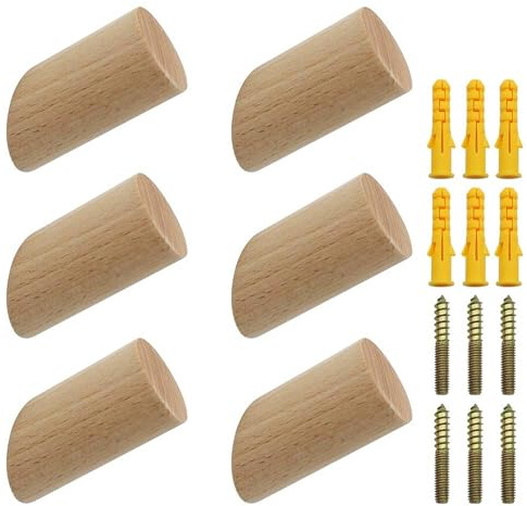 NewZC 6 Pezzi Gancio Appendiabiti da Parete Legno Ganci da Muro per Appendere Vestiti Cappotti Sciarpe Appendino Muro Singolo per Ingresso Corridoio Soggiorno Camera da Letto - Carico Massimo 15 kg